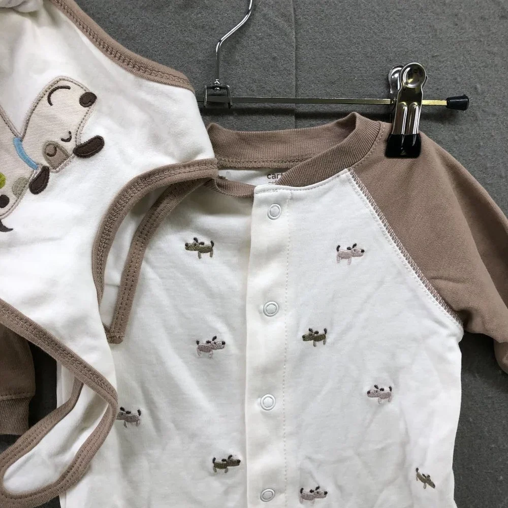 NWOT Carter's Baby 6M Footed‎ Cotton Pajamas 2 Piece Set With Bib Dog Print